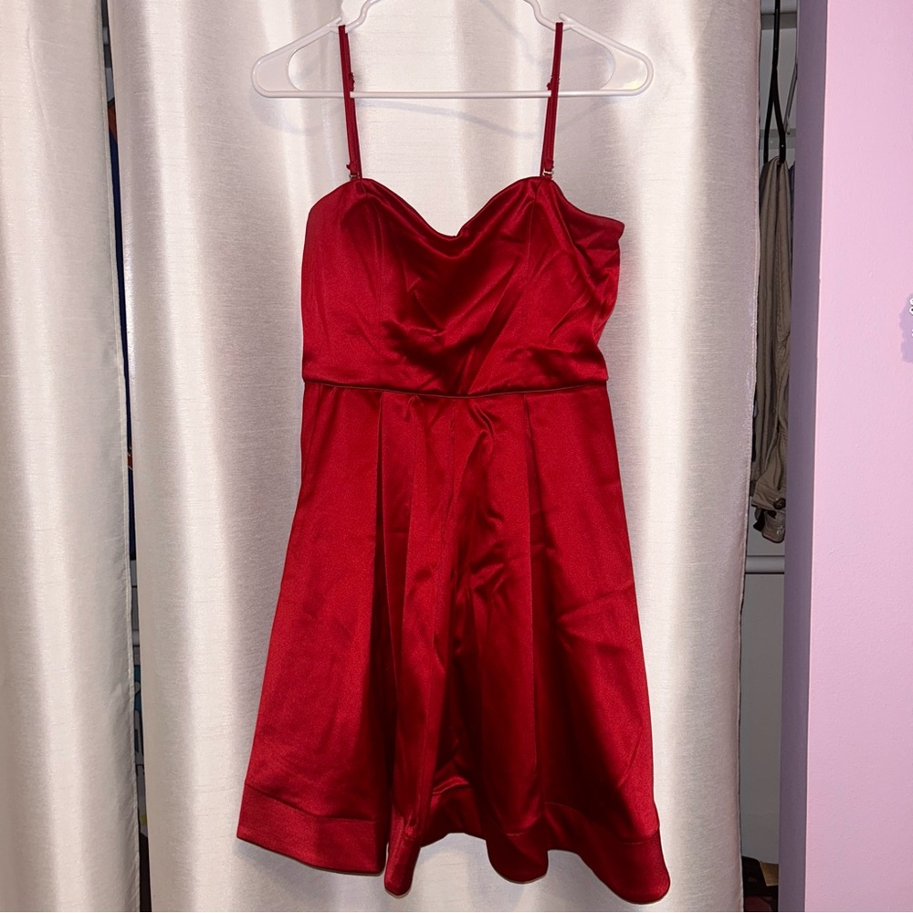 Red Satin Short Hoco Dress
